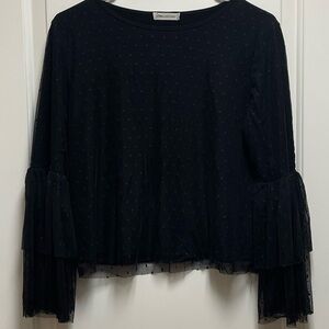 Y2K Whimsigoth Pebble & Stone Black Sheer Polka Dot Layered Sleeve Blouse Goth